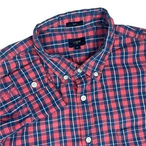 J Crew Shirt Mens XL Button Up Plaid Slim pink Blue Easter Preppy 100% Cotton‎
